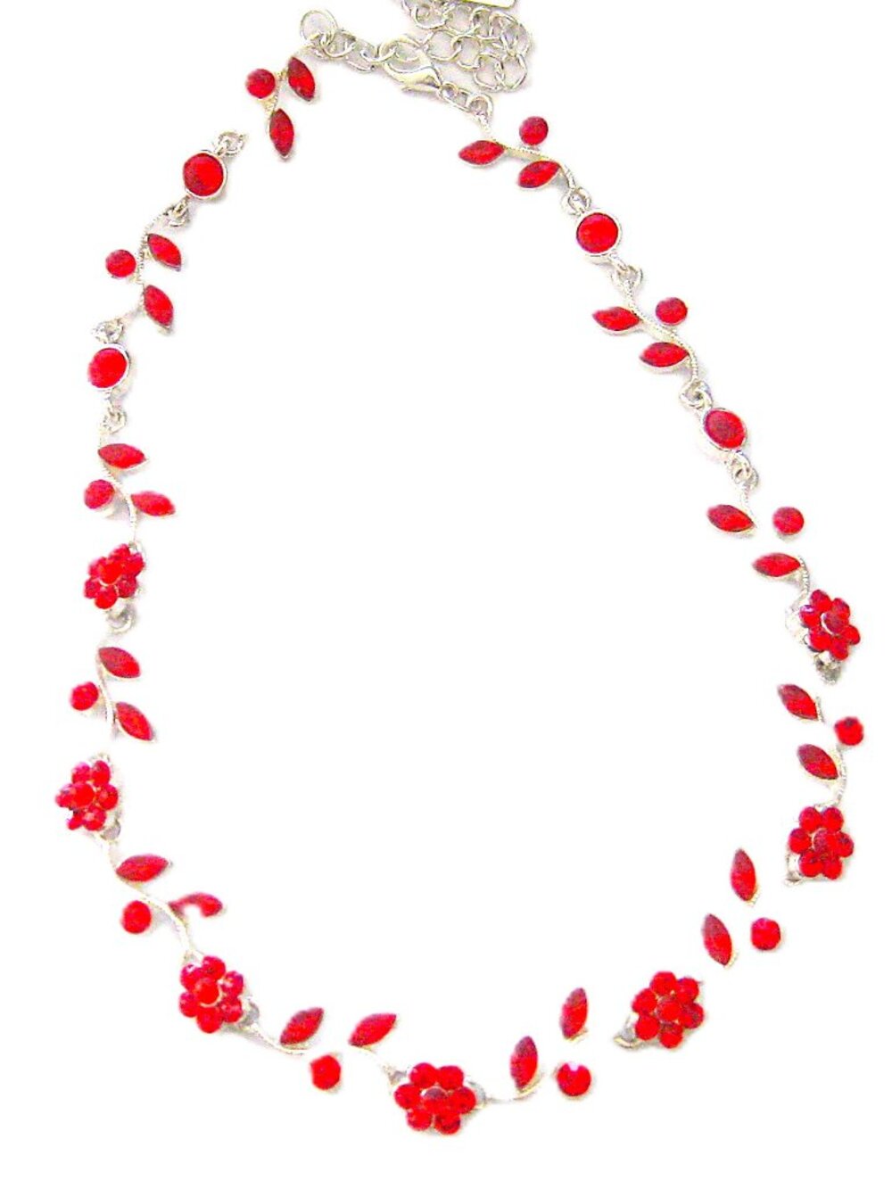 Red Rhinestone Floral Vine Necklace -  New   16"